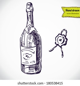wine bottle, vector sketchy illustration