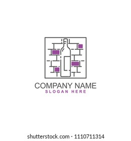 Wine bottle wall vector logo