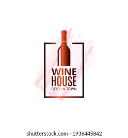 Wine bottle watercolor logo. Winehouse icon on white background