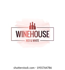 Wine bottle watercolor logo. Winehouse border on white background