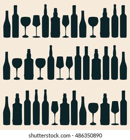 Wine bottle and wineglass background black