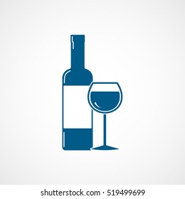 Wine Bottle and Wineglass Blue Flat Icon On White Background