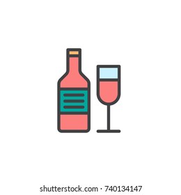 Wine bottle and wineglass filled outline icon, line vector sign, linear colorful pictogram isolated on white. Party and event symbol, logo illustration. Pixel perfect vector graphics