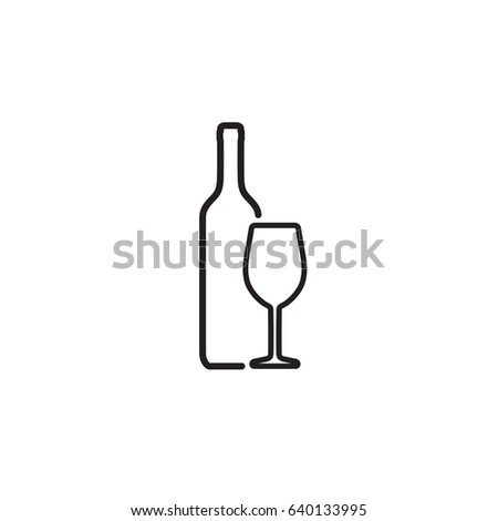 Wine bottle and wineglass icon isolated on white