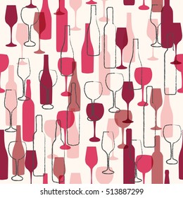 Wine Bottle And Wineglass Pattern Background Colorful 