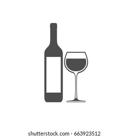 Wine bottle with wineglass vector icon isolated