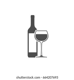 Wine bottle with wineglass vector icon isolated