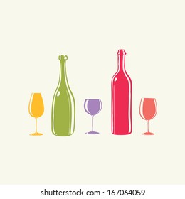 Wine bottle & wineglass,vector