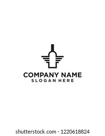 wine bottle with wings logo design vector illustration template