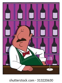 Wine Bottles / A bartender displays a glass of wine.