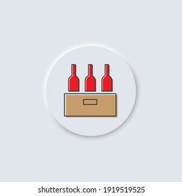 Wine Bottles Box Vector Neumorphism Design Icon