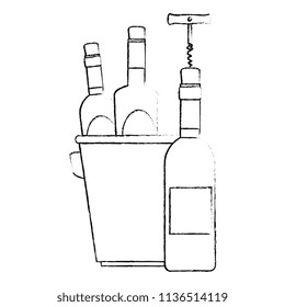 wine bottles in bucket with corkscrew