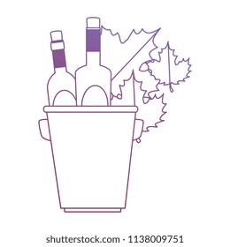 wine bottles in bucket with leafs