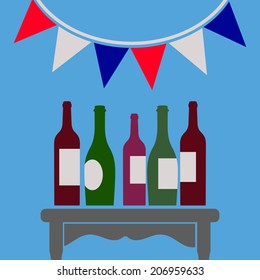 wine bottles and bunting