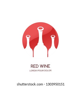 Wine bottles in circle negative space. Emblem or logo concept. Vector label design template for bar, alcohol menu or winery