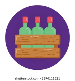 Wine bottles crate, flat editable icon