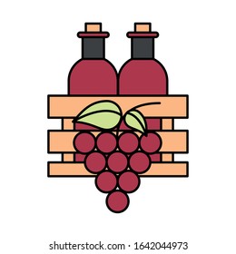 wine bottles drink with grapes vector illustration design