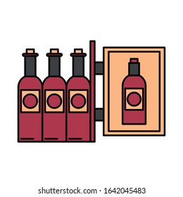 wine bottles drink with label hanging vector illustration design