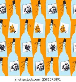Wine. Bottles. Drinks. Vector seamless pattern, print, background, design