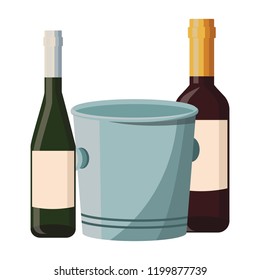 Wine bottles and empty ice bucket