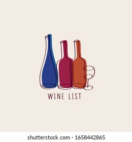 Wine bottles and glass icon. Hand drawn elements for bar menu, party, alcohol drinks, celebration holidays. Vector illustration.