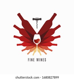 Wine bottles with glass logo. Wine cellar screw on white background