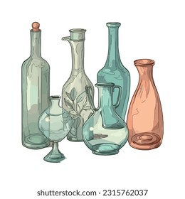 Wine bottles, glass on backdrop icon isolated