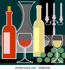 Wine bottles and glasses background