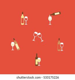 a wine bottles with glasses & hearts inside illustration isolated in a red background