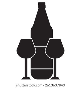 wine bottles and glasses icon on white background.