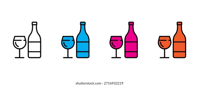 Botellas de vino y vasos icono conjunto Vector sobre fondo blanco. bebida, alcohol, bebida símbolo. copa de vino, botella de vino, icono de la bebida. Ilustración vectorial.