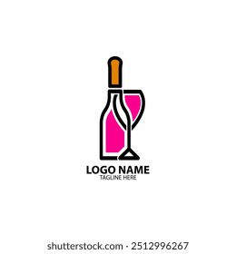 Botellas de vino y vasos de diseño de logotipo Vector