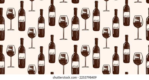wine bottles and glasses Seamless background. pattern for web, poster, textile, print and other design.