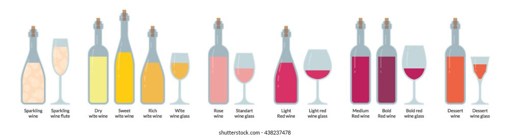 Wine bottles and wine glasses set.