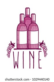 Wine bottles with grapes doodle