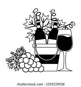wine bottles ice bucket cup and grapes
