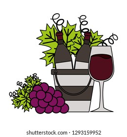 wine bottles ice bucket cup and grapes