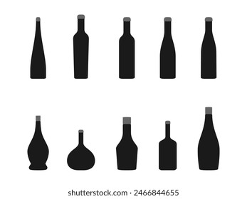 wine bottles icon set. vector illustration isolated on white background.