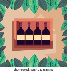 Wine bottles inside box design, Winery alcohol drink beverage restaurant and celebration theme Vector illustration