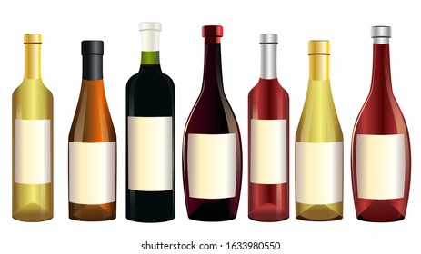 Wine bottles isolated on white background. Vector graphics.