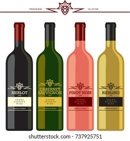 wine bottles and labels set