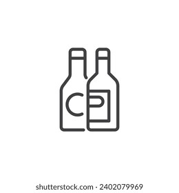 Wine bottles line icon. linear style sign for mobile concept and web design. Two bottles of wine outline vector icon. Beverages symbol, logo illustration. Vector graphics