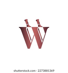 Wine bottles logo. Letter W logo watercolor wine background