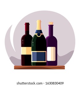 wine bottles on background landscape vector illustration design