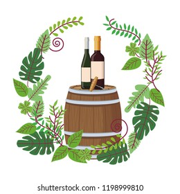 Wine bottles on barrel