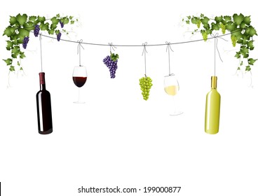 Wine bottles on a clothes line