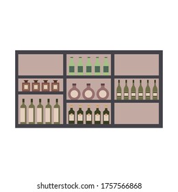 Wine bottles on shelf design, Winery alcohol drink beverage restaurant and celebration theme Vector illustration