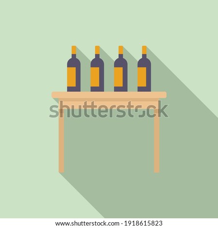 Wine bottles on table icon. Flat illustration of wine bottles on table vector icon for web design