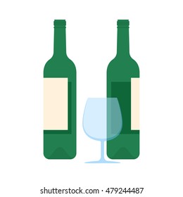 Wine bottles pair and glass flat icons