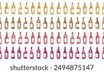 Wine bottles pattern seamless. Hand-drawn coal sketches of red wines and white wines in vector. Winery frame design, grape alcohol pattern.